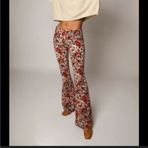 Free People Printed Pull On Corduroy Flares Size 27